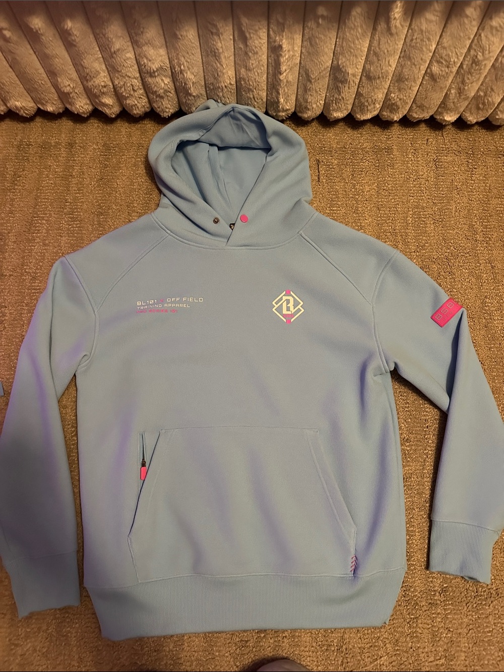 Men's Light Blue Baseball Lifestyle Logo Hoodie Sweatshirt